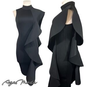 K.Jen Bodycon Black Scuba Mini Dress with Side Draping